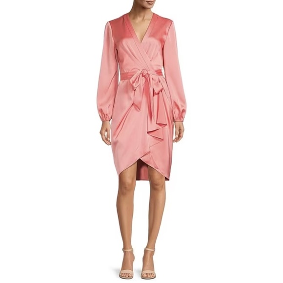 NWT Alex Marie Marina V-Neck Self-Tie Waist Belted Wrap Dress in Rose - Picture 1 of 1